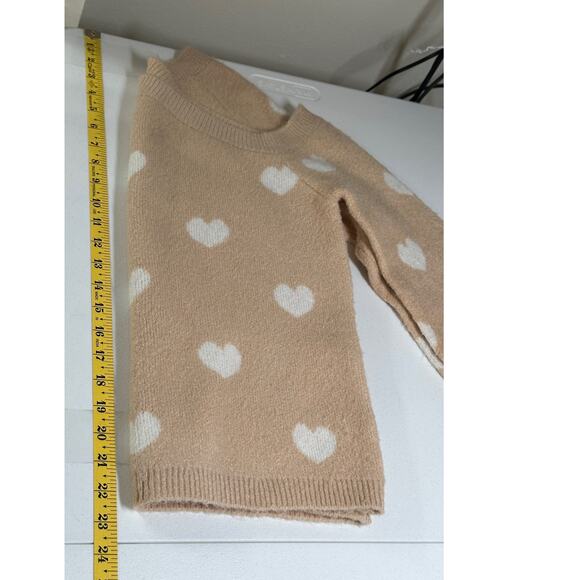 Lovers + Friends Sweater Womens Small Tan Cream Hearts Knit One Shoulder Plush - Picture 10 of 10